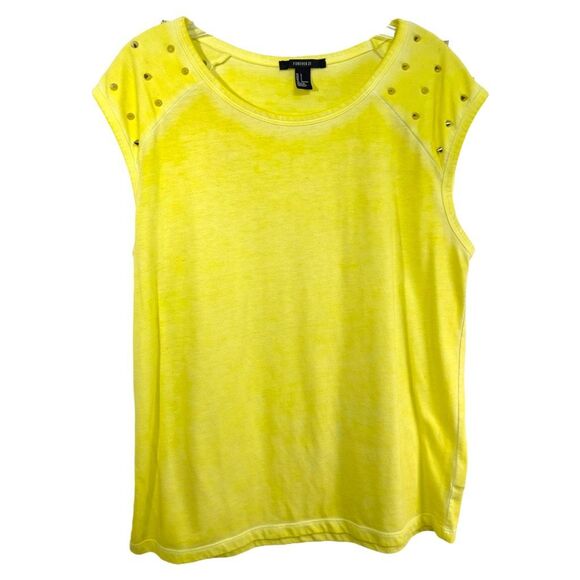 Forever 21 Tops - Forever21 Large Top Neon Yellow Studded‎ Sleeves Spiked Punk Solid Knit 1687